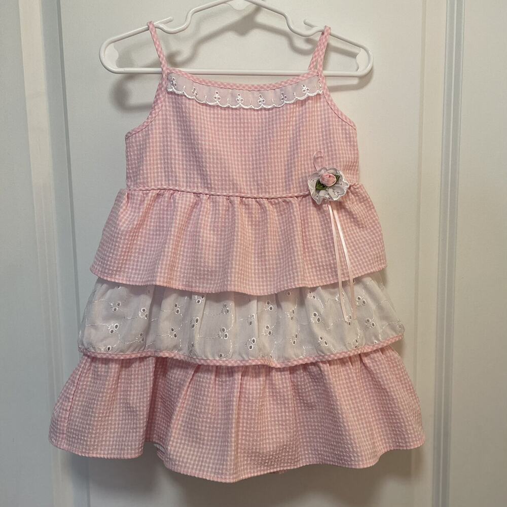 La Princess Gingham Rose Tiered Pink Sundress Size 24M